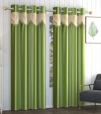 VeNom 152 cm (5 ft) Polyester Room Darkening Window Curtain (Pack Of 2)(Self Design, Green)