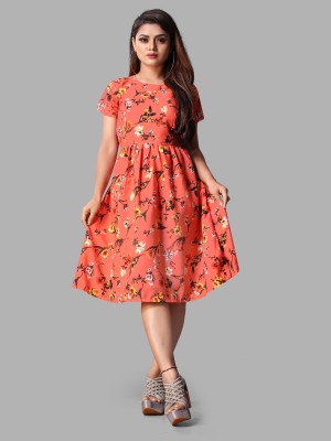 BRIGHT WORLD Women Fit and Flare Orange Dress