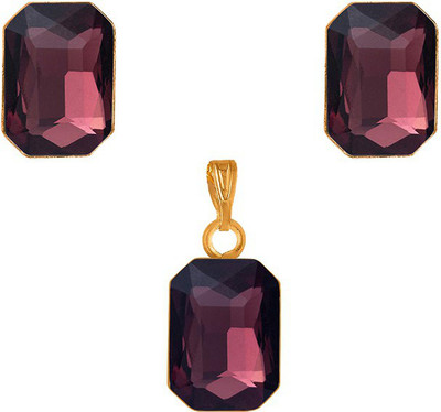 JFL - Jewellery for Less One Gram Gold Plated Octagon Shape Crystal Pendant Combo with Fancy Earring Gold-plated Copper Pendant