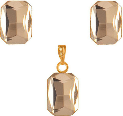 JFL - Jewellery for Less One Gram Gold Plated Octagon Shape Crystal Pendant Combo with Fancy Earring Gold-plated Copper Pendant