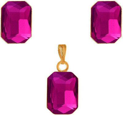JFL - Jewellery for Less One Gram Gold Plated Octagon Shape Crystal Pendant Combo with Fancy Earring Gold-plated Copper Pendant