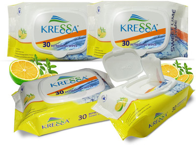 KRESSA Face Wet Wipes Sweet Lime Thyme Pack Of 4 Total 120 Wipes(120 Tissues)