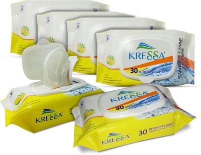 KRESSA Face Wet Wipes Sweet Lime Thyme Pack Of 6 Total 180 Wipes(180 Tissues)