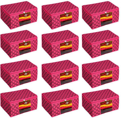Sameer Enterprises Garments Cover Check Print 12 Non Woven Fabric Saree Cover Clothes Organiser Transparent Window Saree Cover(Pink)