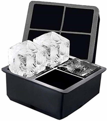 Kepzell Silicone Ice Cube Tray 4 Ice Cube Molds Tray Black Black Silicone Ice Cube Tray(Pack of1)