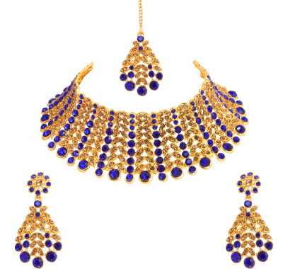 Rukma Alloy Gold-plated Blue Jewellery Set(Pack of 1)