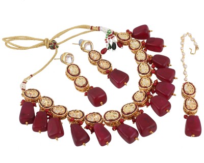 Lucky Jewellery Copper Gold-plated Maroon Jewellery Set(Pack of 4)