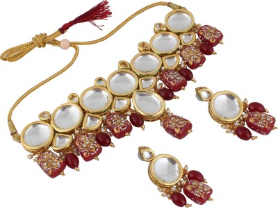 Lucky Jewellery Copper Gold-plated Maroon Jewellery Set(Pack of 1)