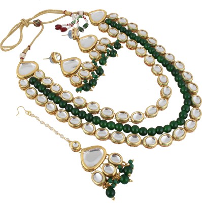 Lucky Jewellery Copper Gold-plated Green Jewellery Set(Pack of 4)