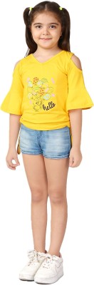 naughty ninos Girls Casual Top Shorts(Yellow)