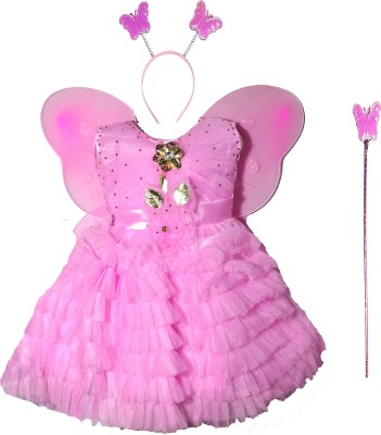 Stylish Collection Girls Midi/Knee Length Festive/Wedding Dress(Pink, Sleeveless)