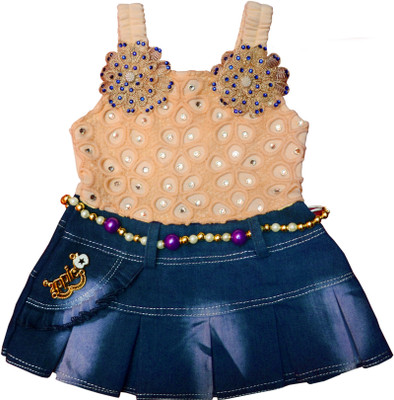 navraj Baby Girls Midi/Knee Length Casual Dress(Gold, Sleeveless)