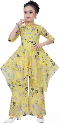 simran Girls Festive & Party Kurta and Palazzo Set(Yellow Pack of 1)