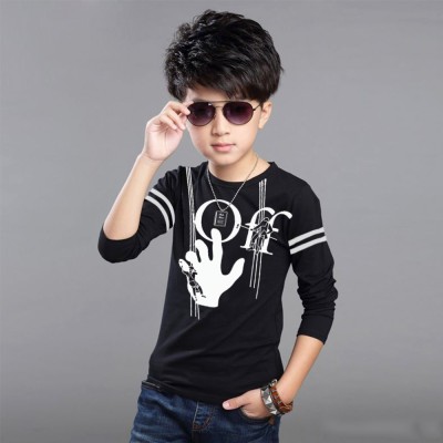 MYEONN Boys Printed Cotton Blend Regular T Shirt(Black, Pack of 1)