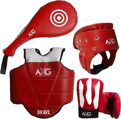 AXG NEW GOAL Taekwondo Kit (Fan Pad,Chest Guard,Head Guard & Gloves) Small for age upto 8yrs Boxing Kit