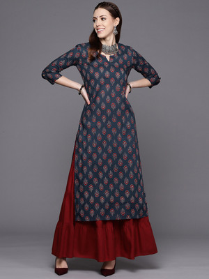 Varanga Women Printed Straight Kurta(Blue)