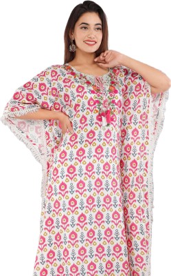 RSK Women Floral Print Kaftan Kurta(Pink)