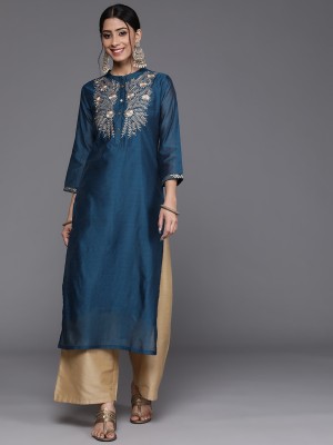 Varanga Women Solid Straight Kurta(Blue)