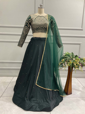 SHREE CREATION Embroidered Semi Stitched Lehenga Choli(Dark Green)