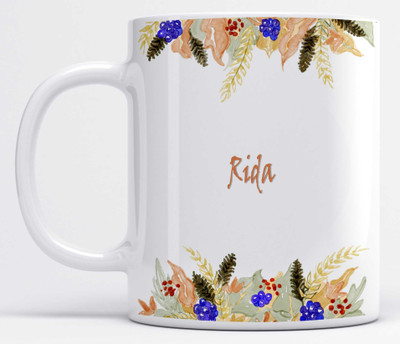 LOROFY Name Rida Printed Floral Vertical Ceramic Coffee Mug(325 ml)