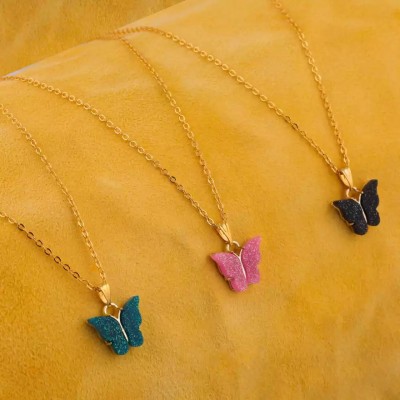 FASHION TITHI Butterfly Shape pendant chain necklace for women and girls Gold-plated Plated Brass, Alloy Necklace