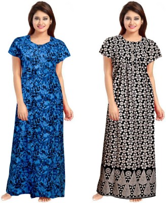 Cauchy Women Nighty Set(Black, Blue)