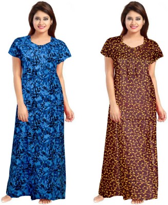 PE Fashion Women Nighty(Blue, Brown)