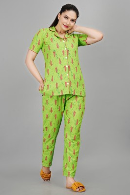 08GENCYCOLLECTION Women Printed Green Night Suit Set