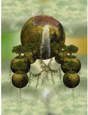 Artzfolio Floating Islands With Trees Unframed Premium Canvas Painting 16x21.3inch Canvas 16 inch x 21.3 inch Painting(Without Frame)