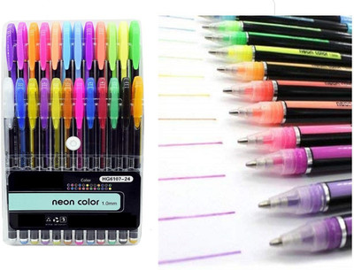 VINMOT Neon Gel and Glitter Color Pen Set Gel Pen(Pack of 12, Ink Color - Multicolor)