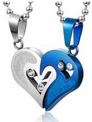 VRIDAANN Lovers Couple I Love You Heart Locket With Chain Silver Zircon Stainless Steel Silver Silver Locket