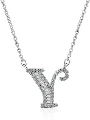ZIVOM Initial Alphabet Letter Y Silver Cubic Zirconia Copper Pendant Set
