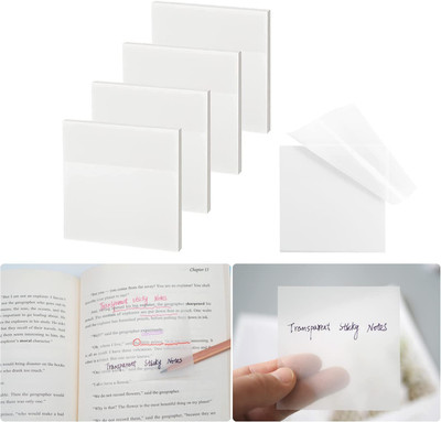 Levin Transparent Sticky Note-200pcs Waterproof Suitable Studying,Office,School(3x3in) 50 Sheets transparent, 1 Colors(White)