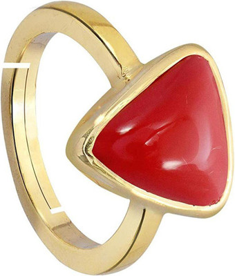 EVERYTHING GEMS 5.25 Ratti 4.37 Carat Triangular Red Coral/Moonga Stone Panchdhatu Ring Coral Brass Coral Gold Plated Ring