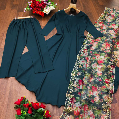 niv Solid Anarkali Kurta, Bottom & Dupatta Set