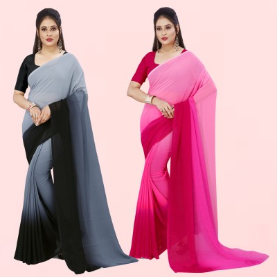 Anand Sarees Solid/Plain Bollywood Georgette Saree(Pack of 2, Black, Pink)