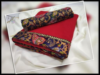 DRIZOMIZ Solid/Plain Bollywood Georgette Saree(Red)