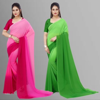 kashvi sarees Color Block, Ombre Bollywood Georgette Saree(Pack of 2, Multicolor)