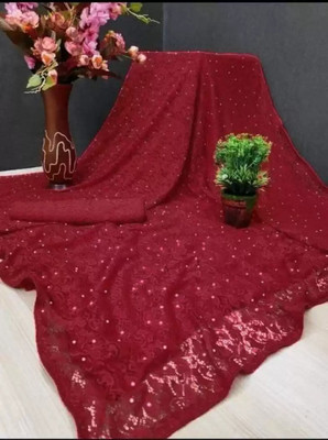 Aarya creation Embellished Bollywood Net Saree(Maroon)