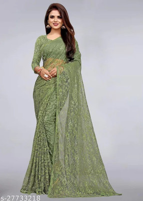 Aarya creation Self Design Bollywood Net Saree(Green)