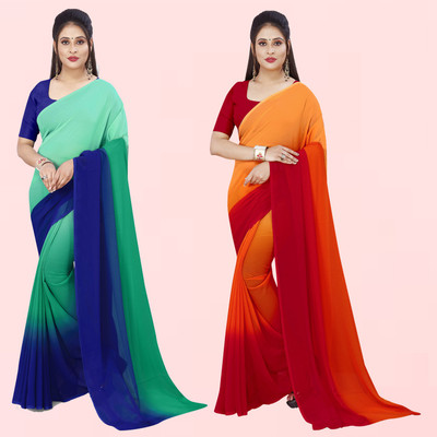 kashvi sarees Color Block, Ombre Bollywood Georgette Saree(Pack of 2, Multicolor)