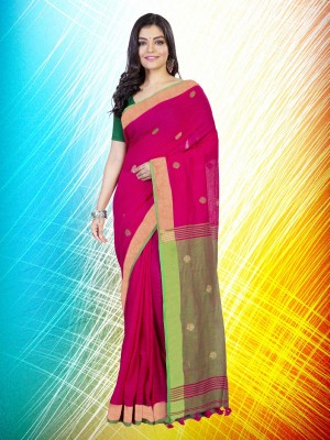 JMALL Embroidered Handloom Cotton Blend Saree(Pink)