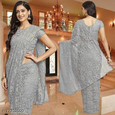 Aarya creation Self Design Bollywood Net Saree(Grey)