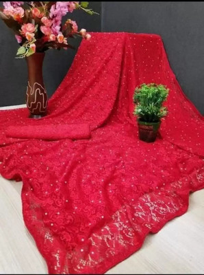 Aarya creation Embellished Bollywood Net Saree(Red)