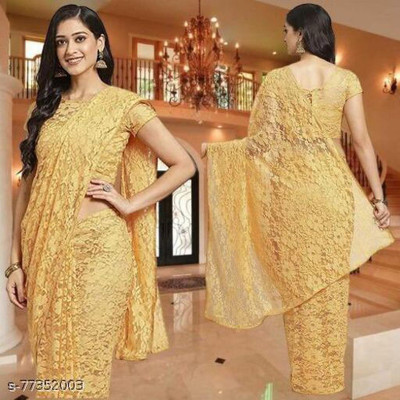 Aarya creation Self Design Bollywood Net Saree(Cream)