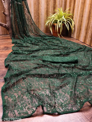 Aarya creation Self Design Bollywood Net Saree(Green)