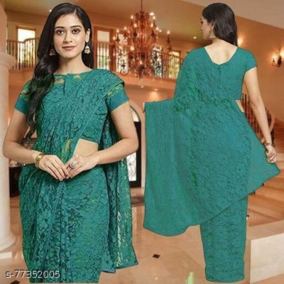 Aarya creation Self Design Bollywood Net Saree(Green)