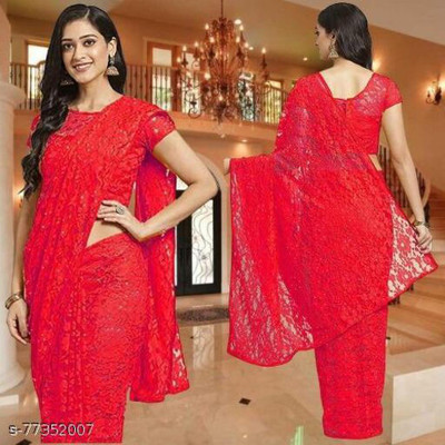 Aarya creation Self Design Bollywood Net Saree(Red)