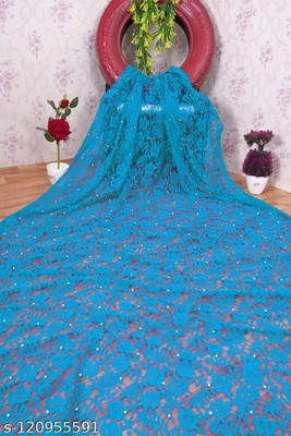 Aarya creation Embellished Bollywood Net Saree(Light Blue)