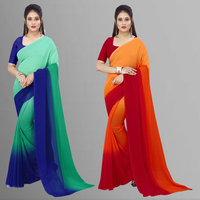 kashvi sarees Color Block, Ombre Bollywood Georgette Saree(Pack of 2, Multicolor)